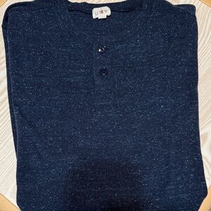 J. Crew Navy Speckled Henley with Teal Flecks
